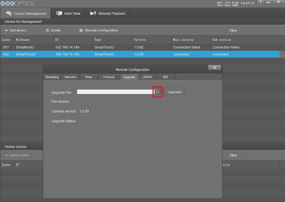 Remote Configuration - Upgrade Tab